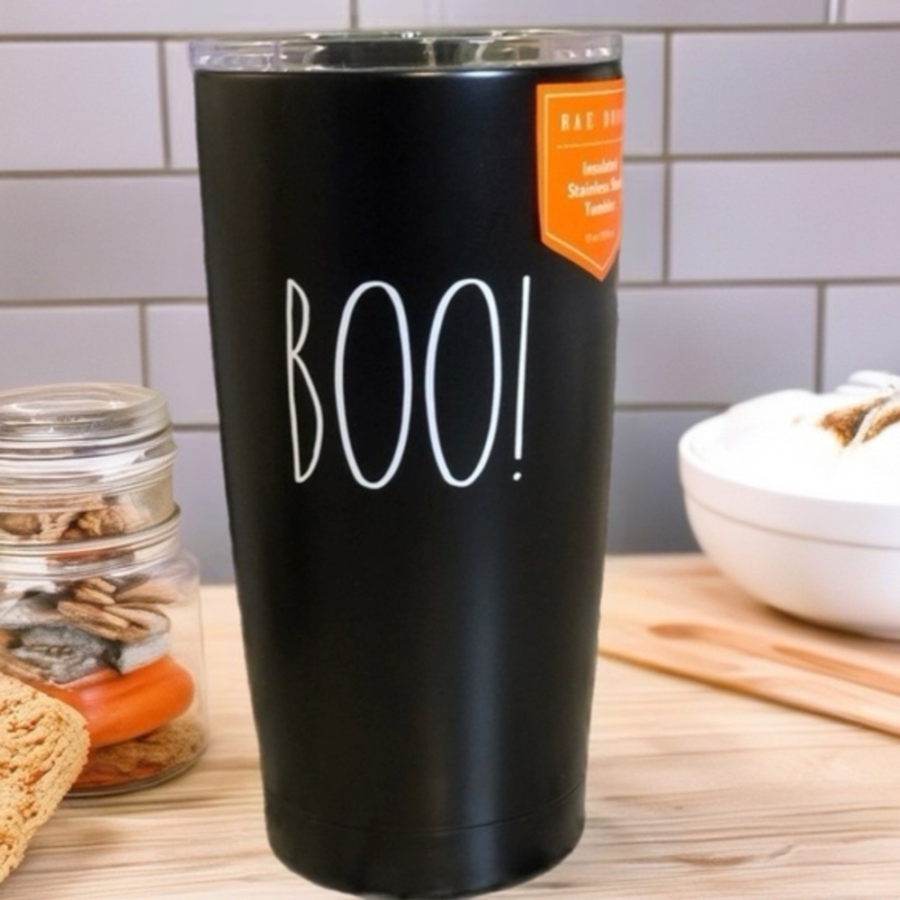 Rae Dunn Halloween BOO Black 17 Ounce Stainless Steel Tumbler Autumn Fall